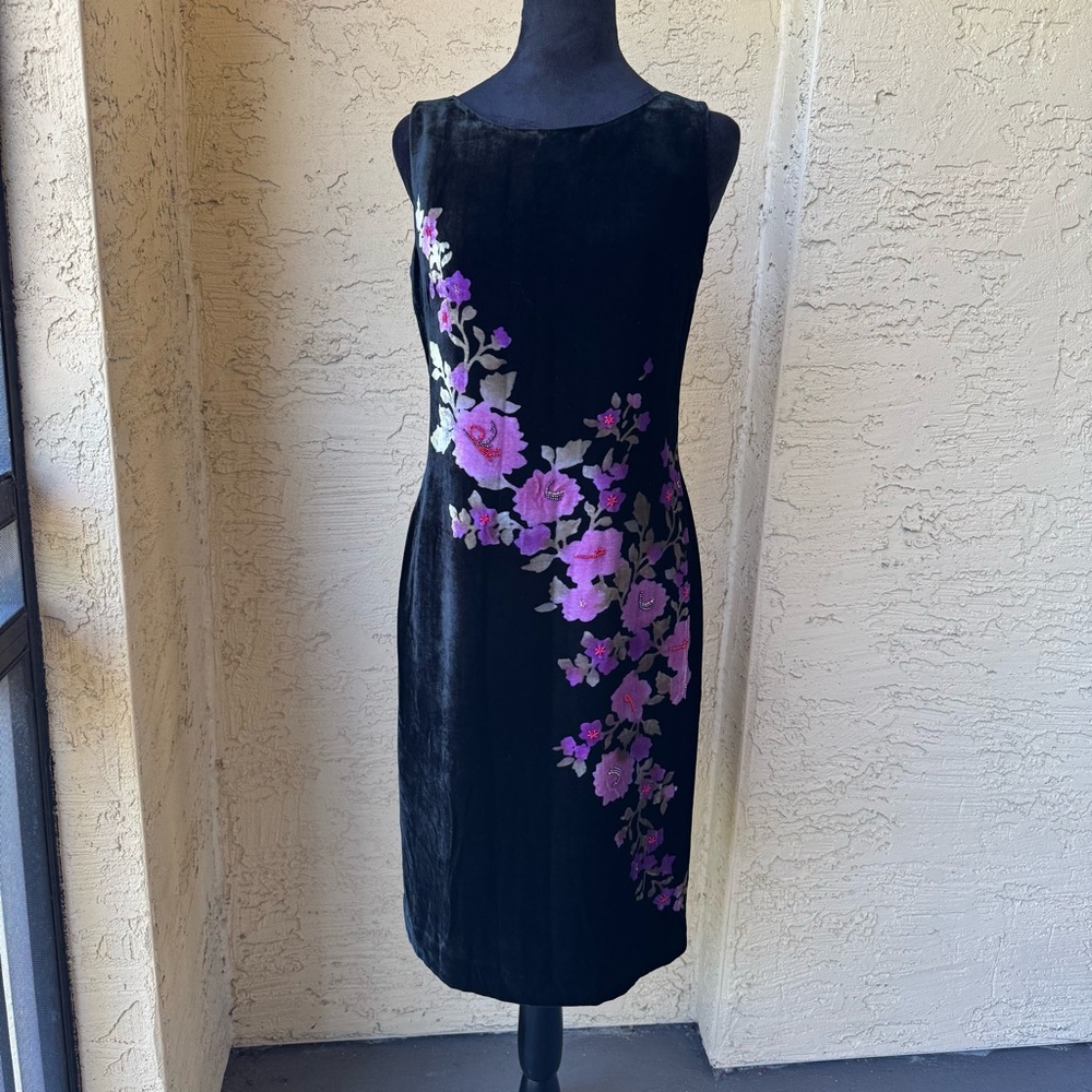Casual Corner Black Dress with Pink Floral Design